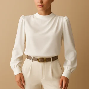 Elegante blouse met ruches en opstaande kraag voor dames | Yara