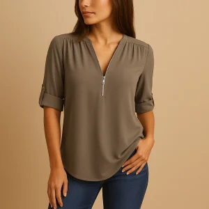 Elegante blouse met V-hals en ademend design voor dames | Danisha