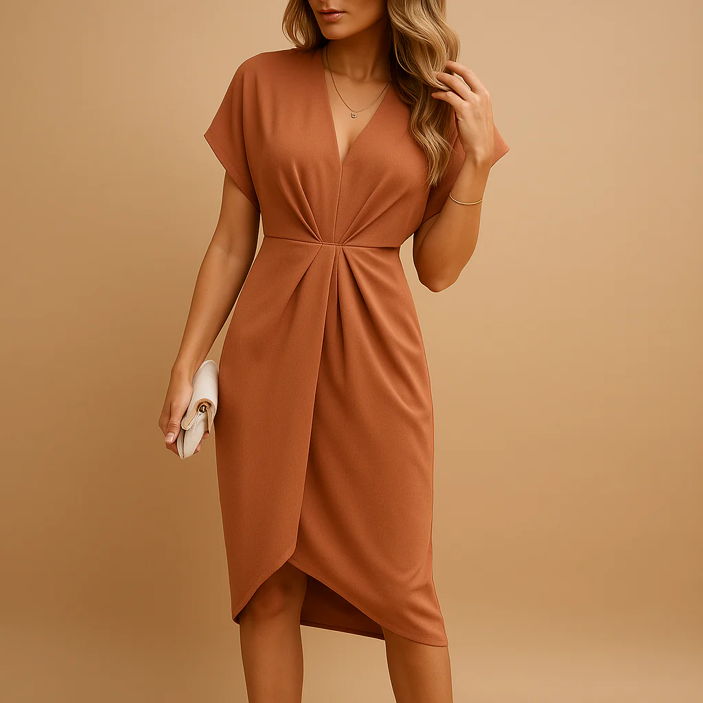 Midi overslagjurk dames met flatterende pasvorm en elegante uitstraling | Femke - Afbeelding 4