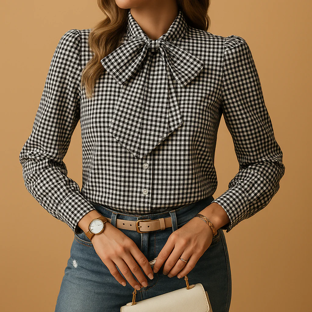 Geruite blouse met strikdetail voor dames | Clarisse - Afbeelding 5