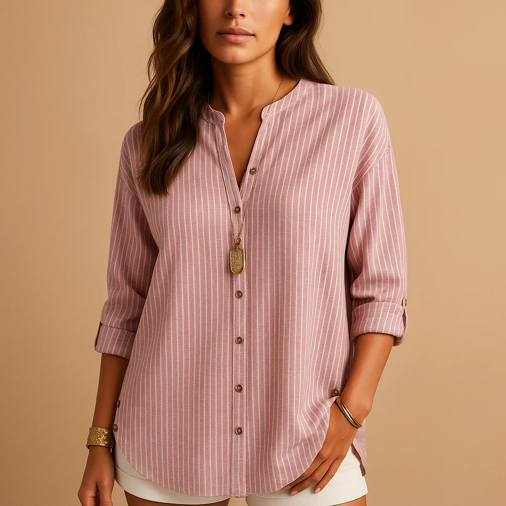 Gestreept V-hals overhemd met lange mouwen voor dames | Anika - Afbeelding 3