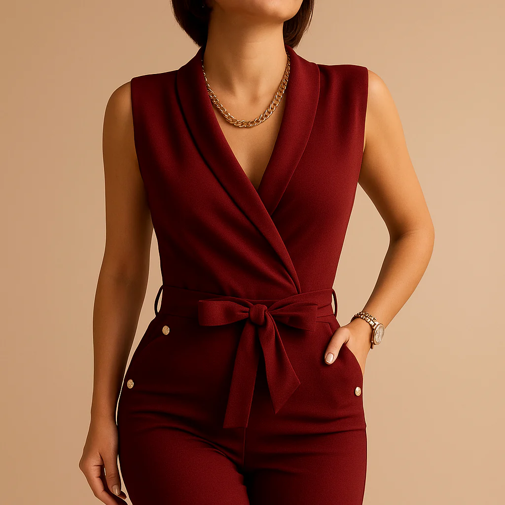 Jumpsuit met V-hals en taille-strik voor dames | Yara - Afbeelding 7