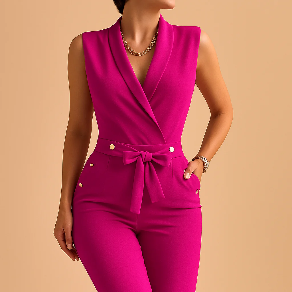 Jumpsuit met V-hals en taille-strik voor dames | Yara - Afbeelding 4