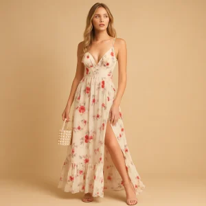 Kanten bloemen midi-jurk voor dames | Noëlle