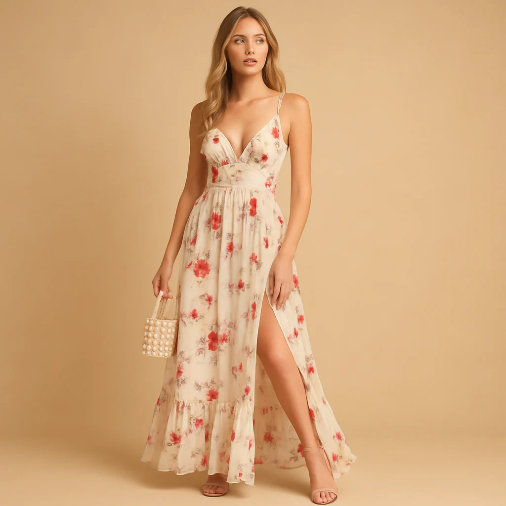 Kanten bloemen midi-jurk voor dames | Noëlle