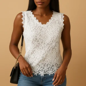 Kanten blouse met ronde hals voor dames | Yara