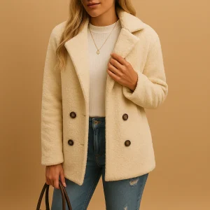 Korte winterjas met knoopsluiting voor dames | Lieke