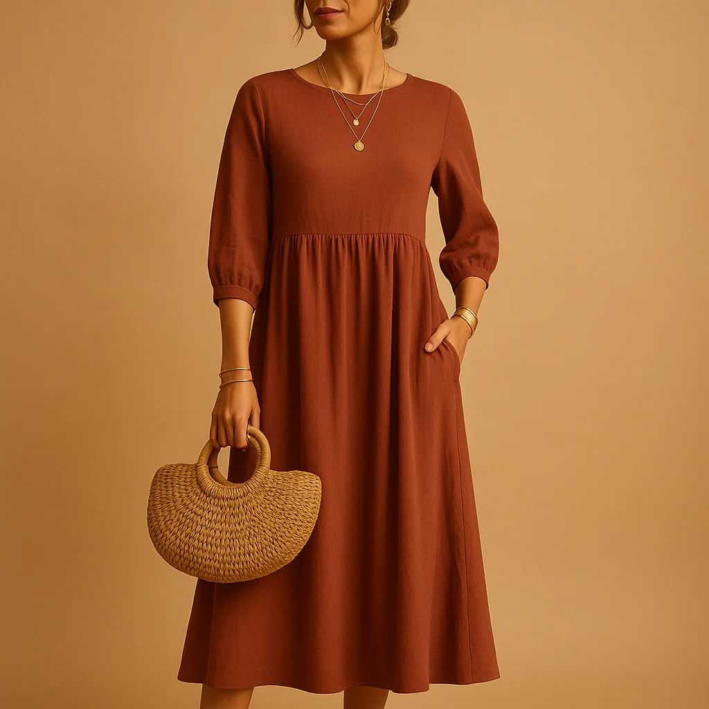 Lange effen damesjurk met ronde hals | Jolijn