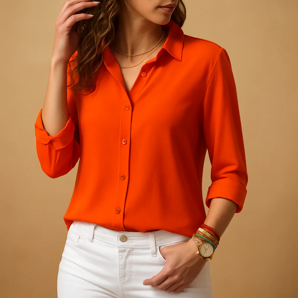 Lange mouwen blouse met V-hals en knoopsluiting voor dames | Yvet - Afbeelding 3