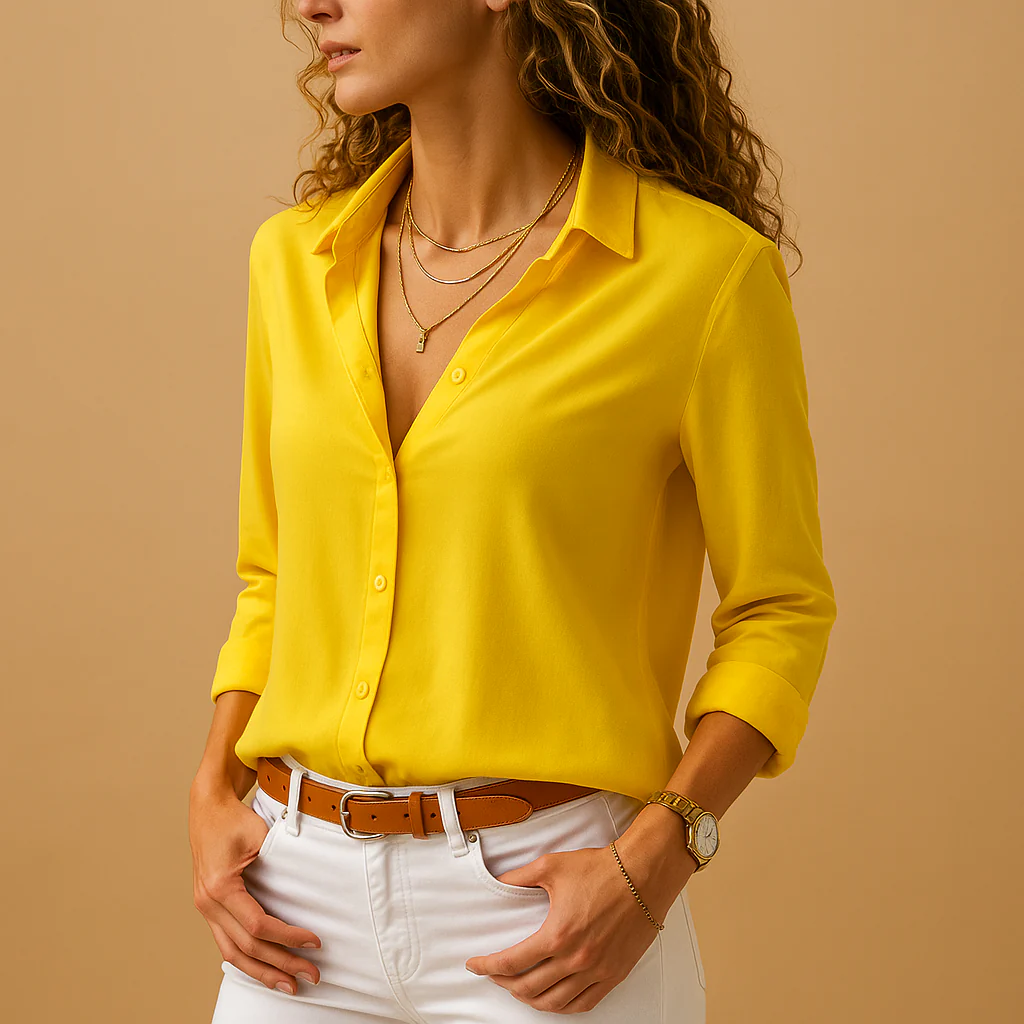 Lange mouwen blouse met V-hals en knoopsluiting voor dames | Yvet - Afbeelding 6