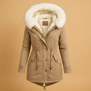 Lange winterjas met imitatiebont capuchon voor dames | Marlies