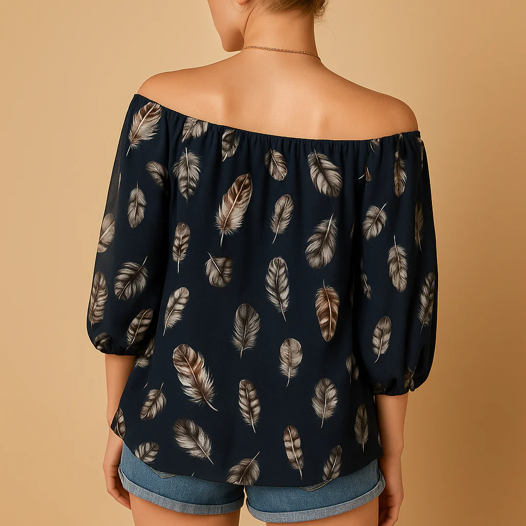 Loïs | Luchtige blouse met verenprint en V-hals voor dames - Afbeelding 5