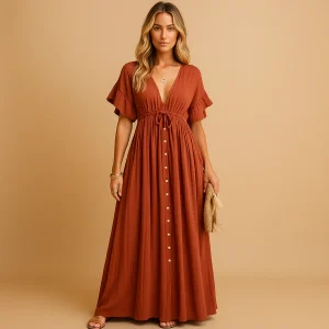 Luchtige strandjurk voor dames in katoenmix | Saar