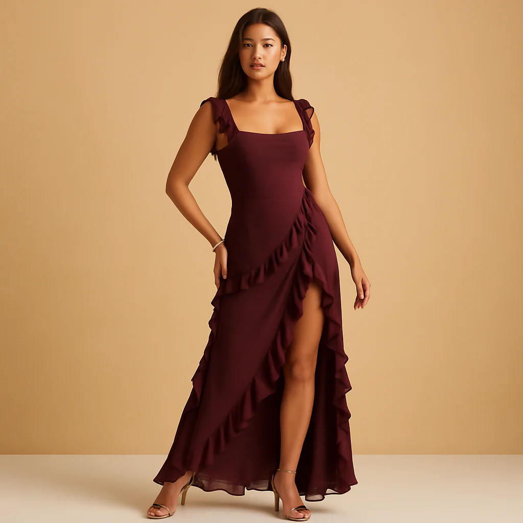 Maxi-jurk met verstelbare bandjes en ruches voor dames | Yinthe - Afbeelding 3