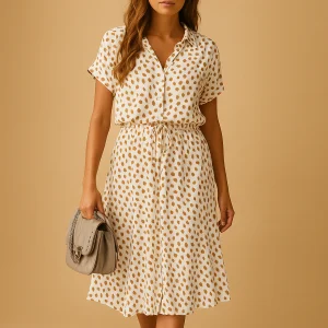 Midi A-lijn jurk met V-hals en knoopdetails voor dames | Isabelle