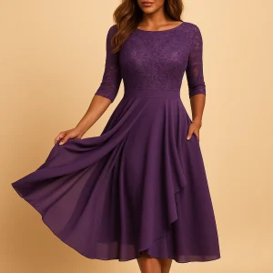 Midi-jurk met kanten top en asymmetrische rok voor dames | Livia