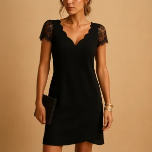 Mini-jurk met vierkante hals en kanten lagen voor dames | Loïs