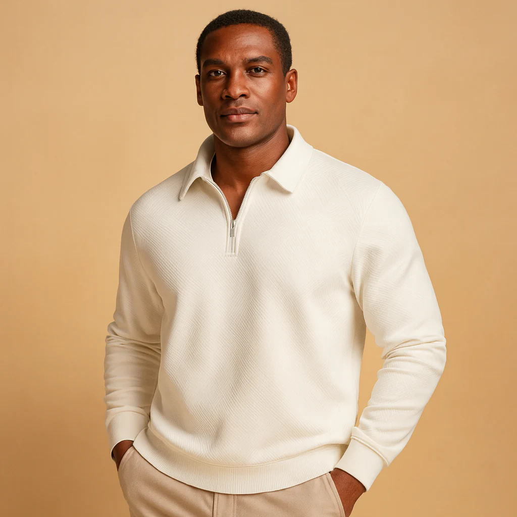 Polo trui met kwart rits en geometrische print voor heren | Damian - Afbeelding 9