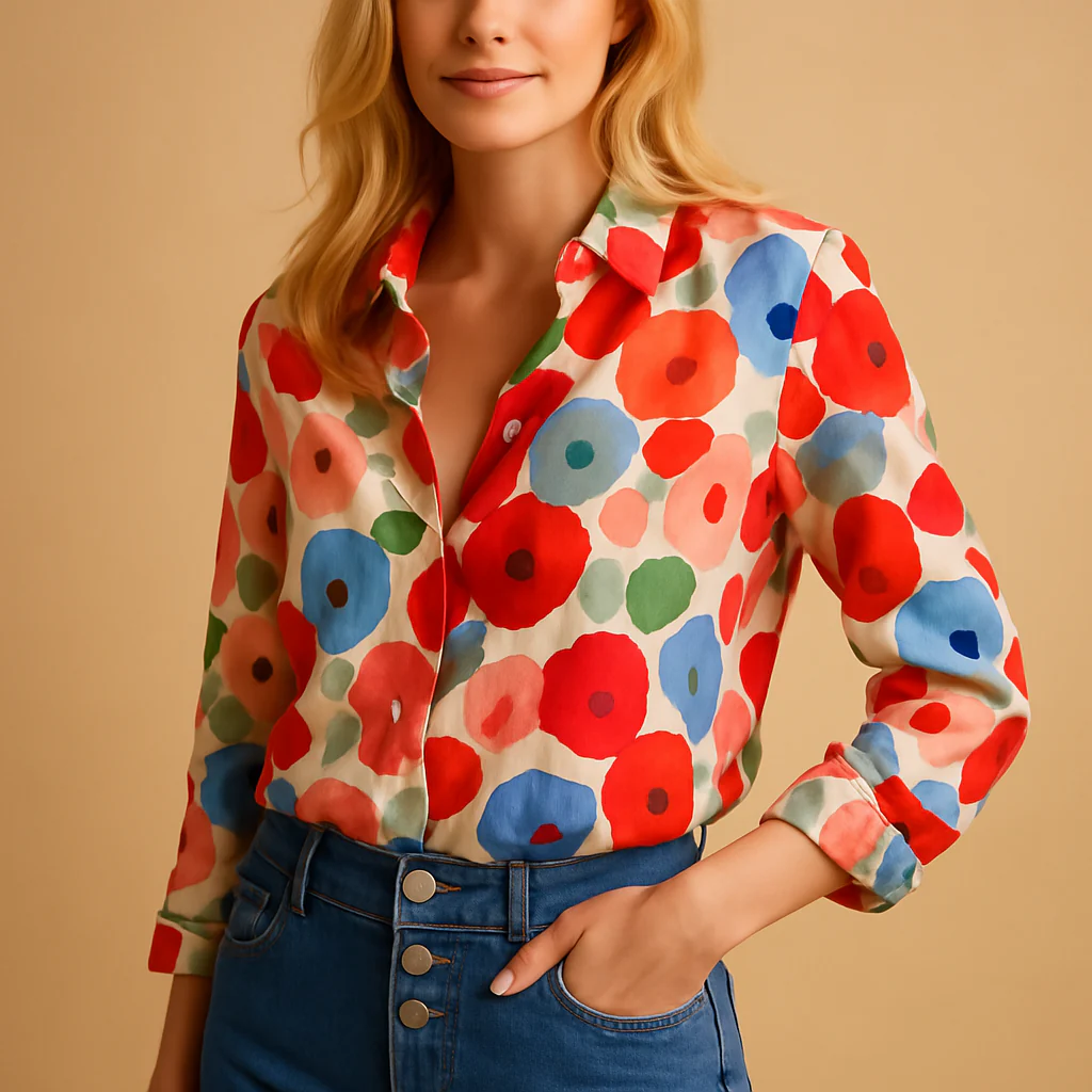 Fleur | Rode bloemenblouse met lange mouwen voor dames - Afbeelding 4