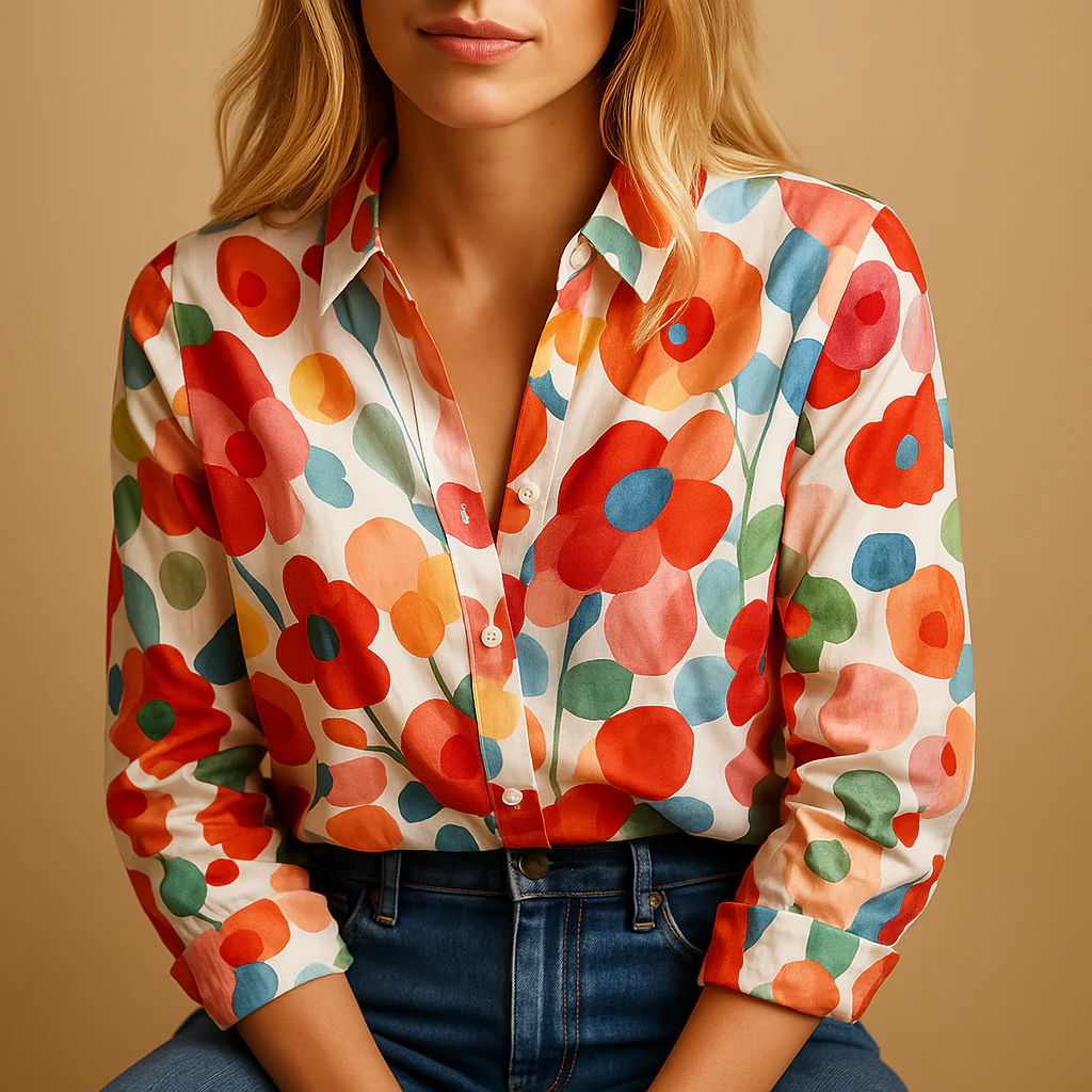 Fleur | Rode bloemenblouse met lange mouwen voor dames