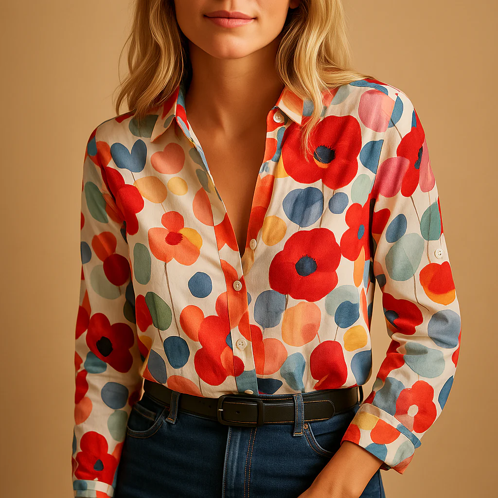 Fleur | Rode bloemenblouse met lange mouwen voor dames - Afbeelding 3