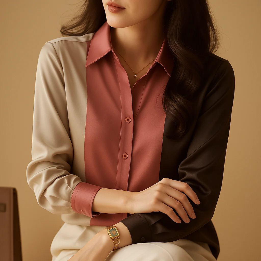 Satijnen blouse met patchwork strepen voor dames | Giselle - Afbeelding 3