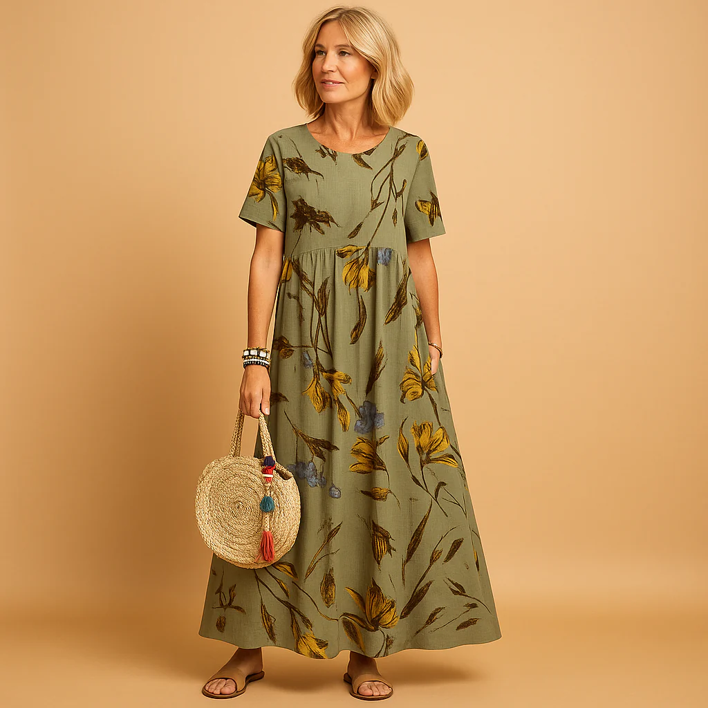 Vintage bloemenjurk met boothals en korte mouwen voor dames | Elvira - Afbeelding 4