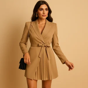 Wikkel-blazerjurk met plissé detail voor dames | Anique