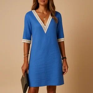 Zomerjurk met V-hals en kanten details voor dames | Elvira