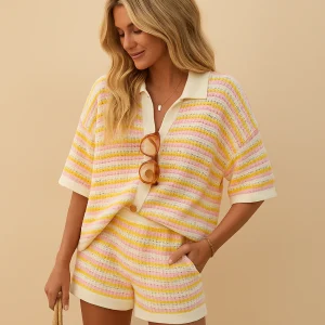 Gestreepte zomerset met blouse en short voor dames | Britt