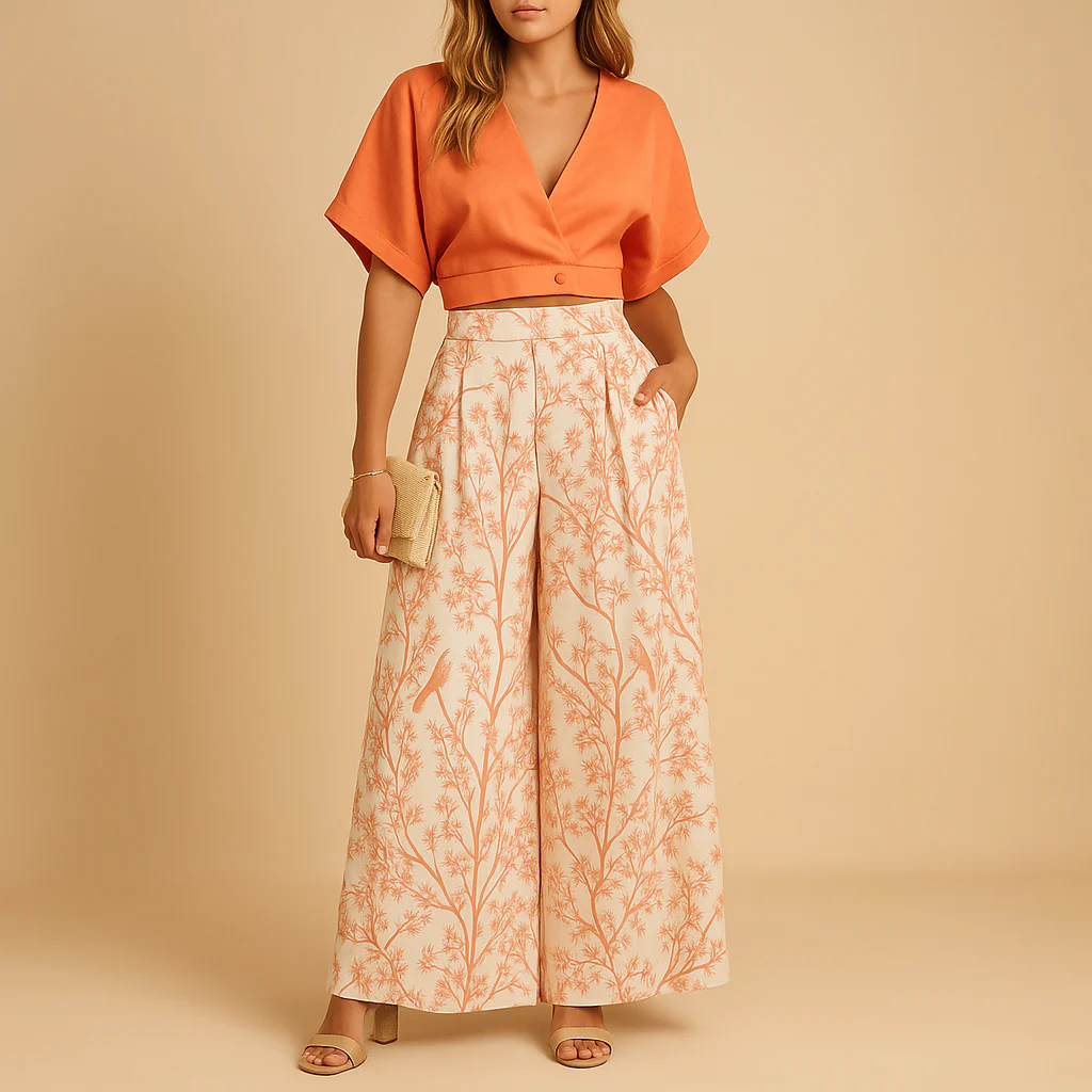 Zomerset met bloemenprint en wijde broek voor dames | Naleya - Afbeelding 3